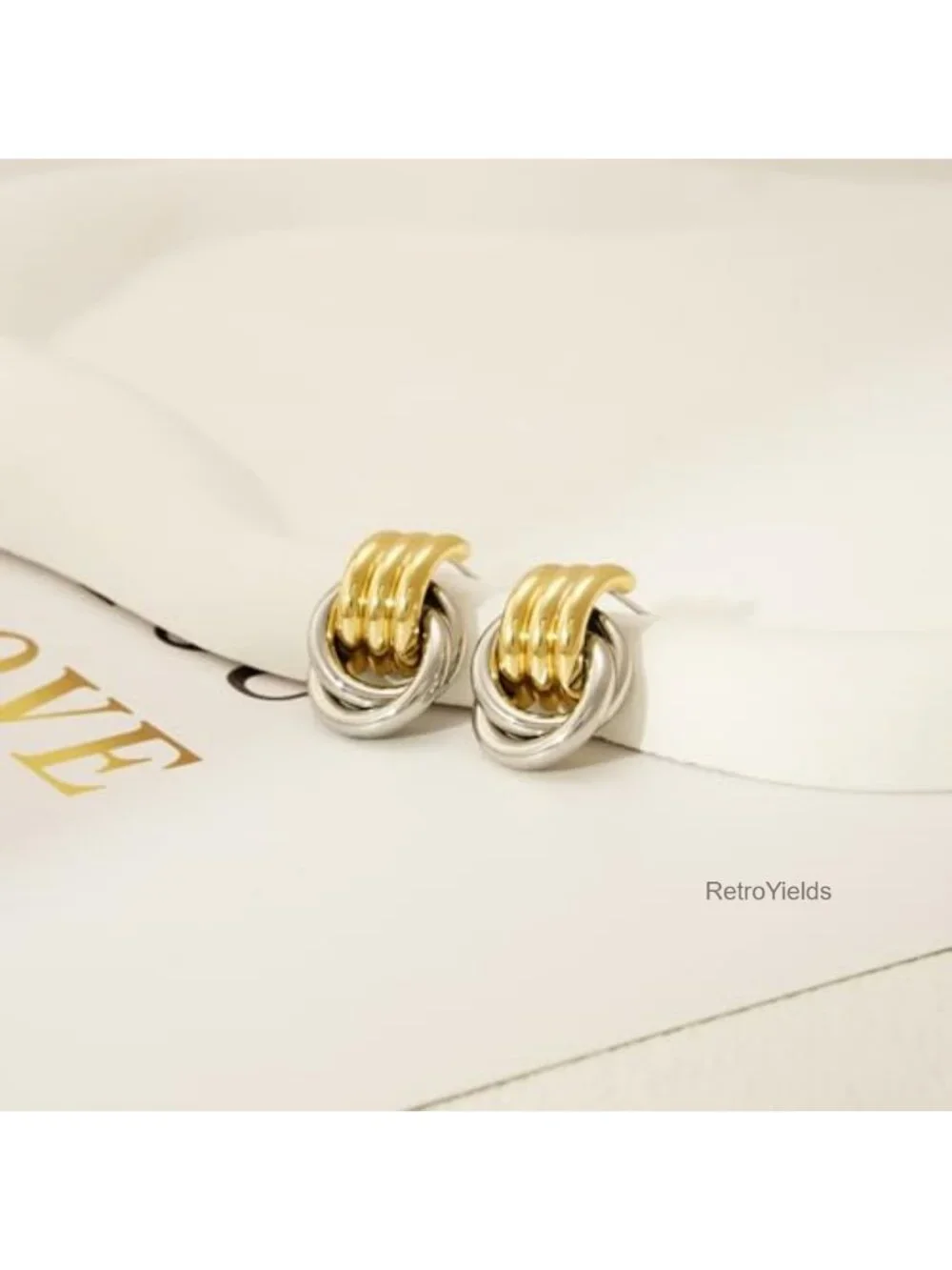 Chunky Knot Dangle Earrings 14K Gold Plated Statement Drop Jewelry